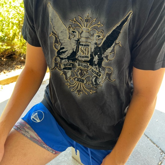 NEW DKNY JEANS MEN CITY RUSH GOLD THREAD T SHIRT STATUE ANGEL WINGS METALLIC GUY - Picture 6 of 16